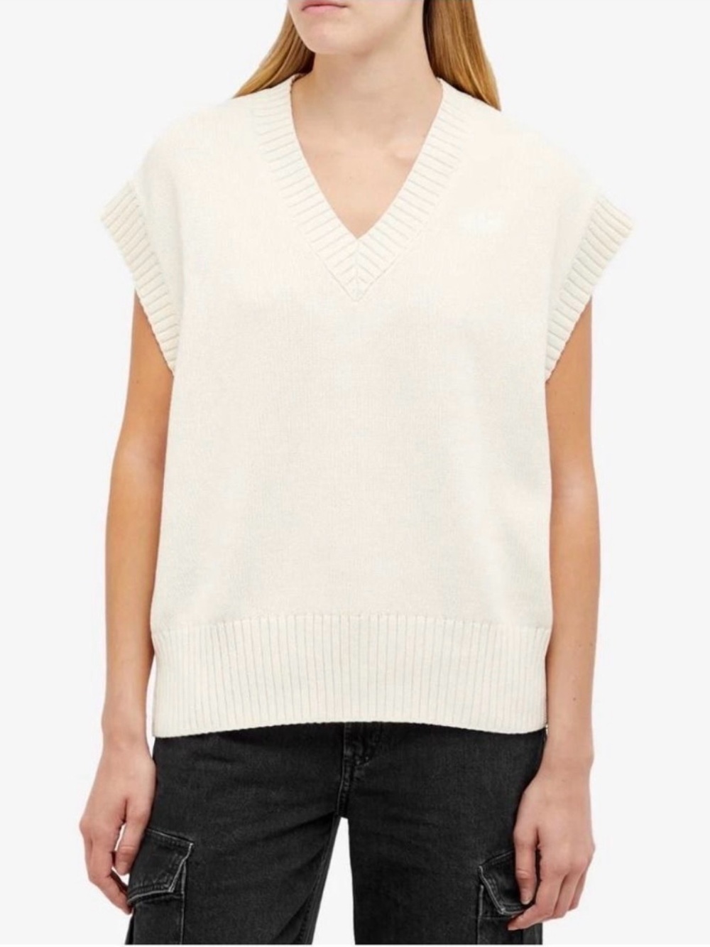 H&M Ivory White V-Neck Oversized Sweater Vest Knit Top XS